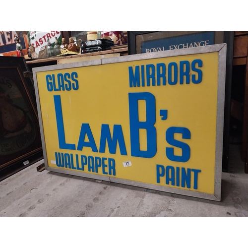 77 - Lamb's Glass Mirrors Wallpaper Paints double sided Perspex and metal light up hanging advertising si... 