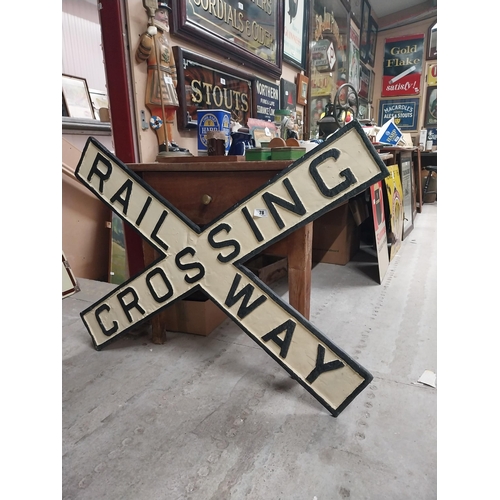 78 - Railway Crossing alloy sign. {87 cm H x 120 cm W}.