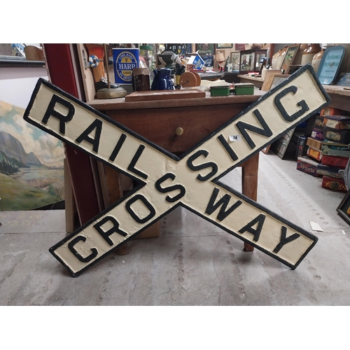 78 - Railway Crossing alloy sign. {87 cm H x 120 cm W}.