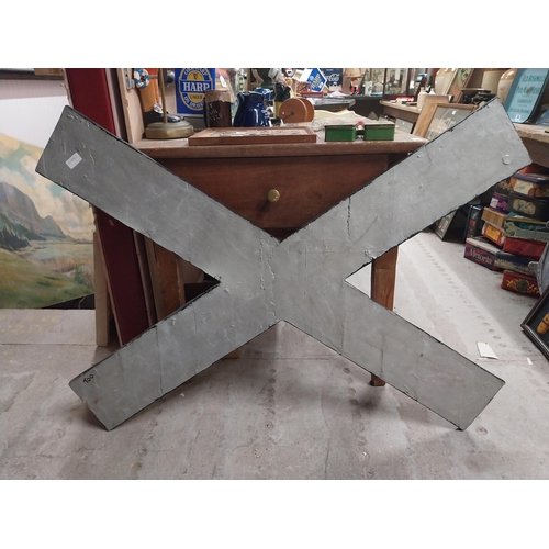 78 - Railway Crossing alloy sign. {87 cm H x 120 cm W}.