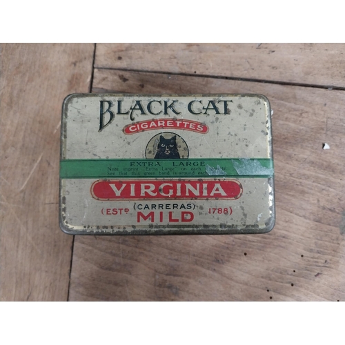 81 - Two Black Cat Mild Tobacco advertising tins. {4 cm H x 11 cm W x 8 cm D}.