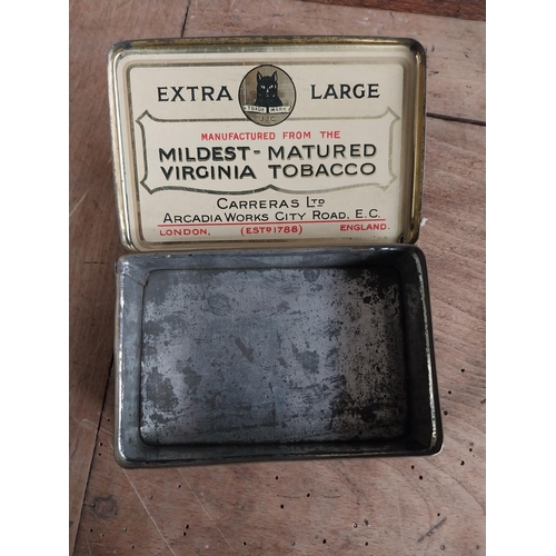 81 - Two Black Cat Mild Tobacco advertising tins. {4 cm H x 11 cm W x 8 cm D}.