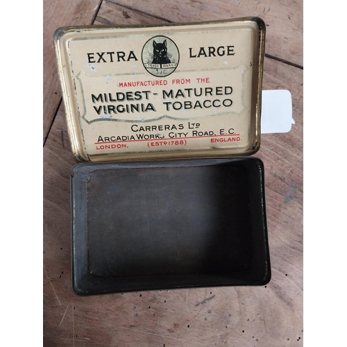 81 - Two Black Cat Mild Tobacco advertising tins. {4 cm H x 11 cm W x 8 cm D}.