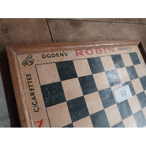 82 - Ogden's Robin cigarettes wooden advertising Draughts board. {32 cm H x 32 cm W}