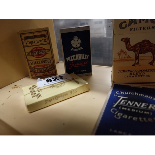 Eight cigarette advertising packets - Camel, piccadilly.