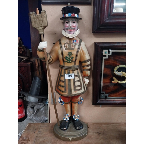 83 - Model of Beefeater Gin figure. {64 cm H x 25 cm W x 13 cm D}.