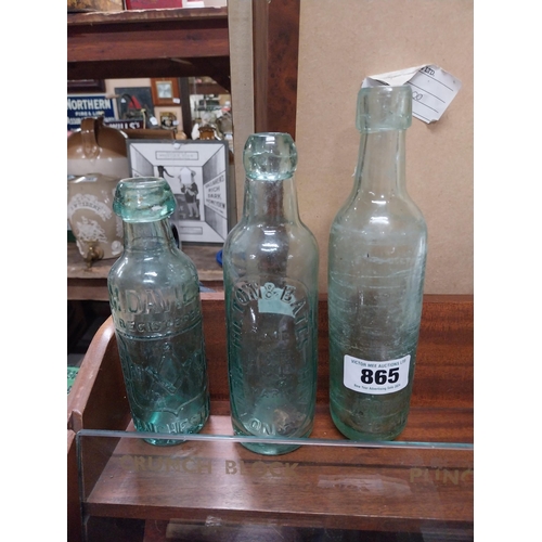 865 - Three  19th C. blob top bottles - M Davis Manchester, Hilton and Bates Newtownheath and Corcoran and... 