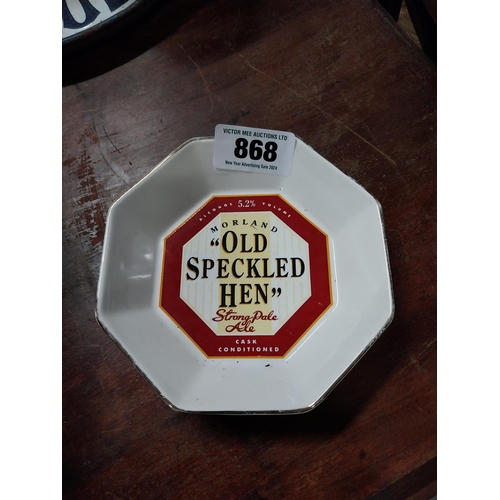 868 - Old Speckled Hen Ale ceramic ashtray {15 cm H x 15 cm W} and Bass for Men ceramic ashtray {14 cm Dia... 