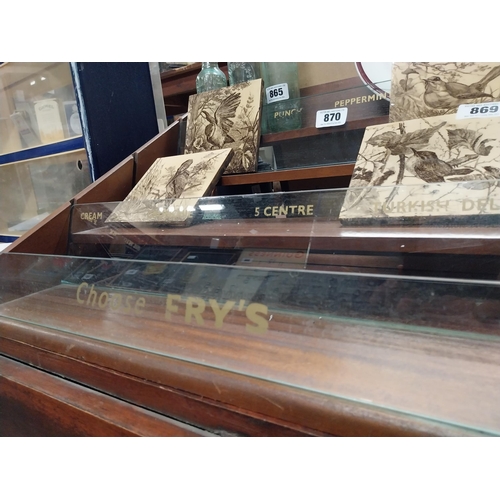 870 - 1970's Fry's Chocolate mahogany and glass counter display cabinet. {29 cm H x 60 cm W x 55 cm D}.