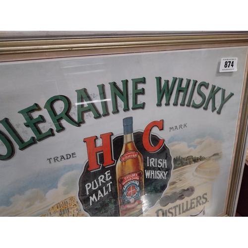 874 - Coleraine Whisky framed advertising print. {46 cm H x 63 cm W}.