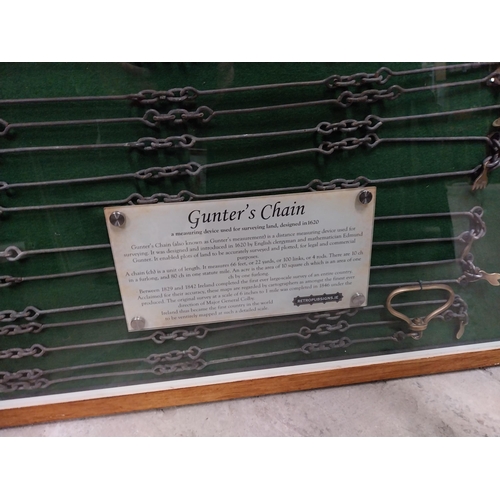 876 - Framed Gunther's Chain Land Measurement display. {67 cm H x 125 cm W}.