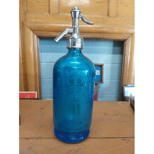 877 - Early 20th C. Cambridge blue glass soda siphon.