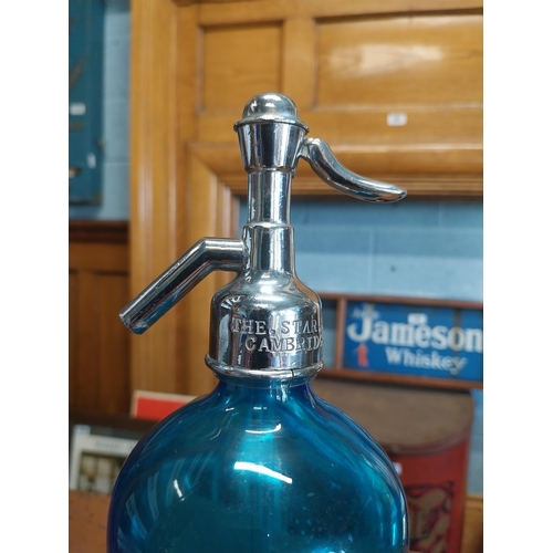 877 - Early 20th C. Cambridge blue glass soda siphon.