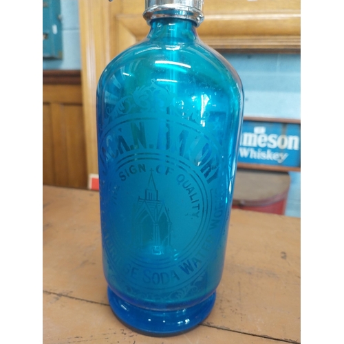 877 - Early 20th C. Cambridge blue glass soda siphon.