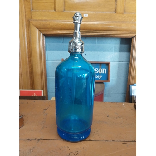 877 - Early 20th C. Cambridge blue glass soda siphon.