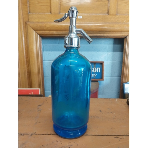 877 - Early 20th C. Cambridge blue glass soda siphon.