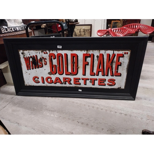 879 - Framed Wills's Gold Flake Cigarettes enamel advertising sign. {64 cm H x 153 cm W}.