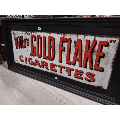 879 - Framed Wills's Gold Flake Cigarettes enamel advertising sign. {64 cm H x 153 cm W}.