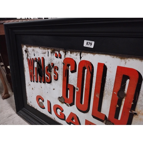 879 - Framed Wills's Gold Flake Cigarettes enamel advertising sign. {64 cm H x 153 cm W}.