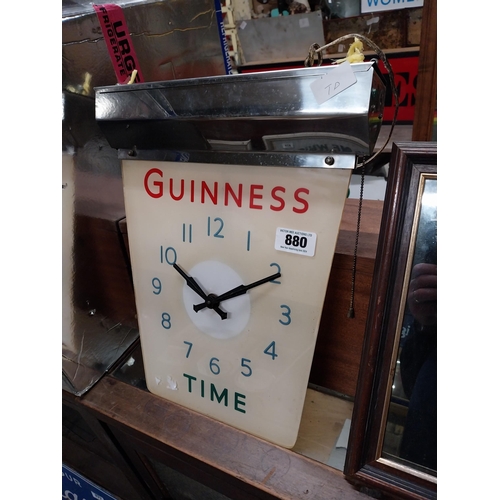 880 - Guinness chrome and Perspex hanging battery advertising clock. {42 cm H x 44 cm W}.