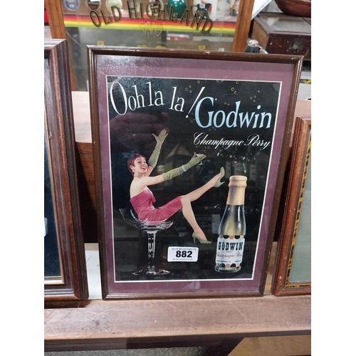 882 - Oh La La Goodwins Champagne Perry framed advertising showcard. {36 cm H x 26 cm W}.