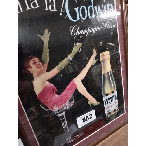 882 - Oh La La Goodwins Champagne Perry framed advertising showcard. {36 cm H x 26 cm W}.