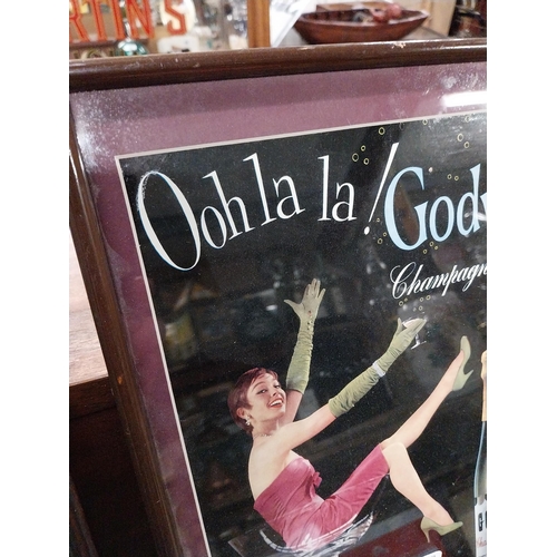 882 - Oh La La Goodwins Champagne Perry framed advertising showcard. {36 cm H x 26 cm W}.