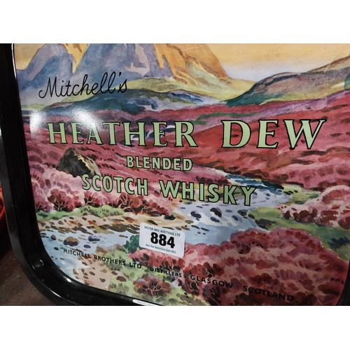 884 - Mitchell's Heather Dew Blended Scotch Whisky tin plate advertising tray. {36 cm H x 36 cm W}.