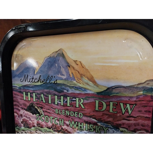 884 - Mitchell's Heather Dew Blended Scotch Whisky tin plate advertising tray. {36 cm H x 36 cm W}.