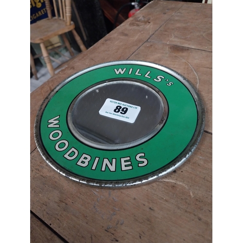 89 - Wills's Woodbine Cigarettes advertising mirror. {17 cm Dia}.