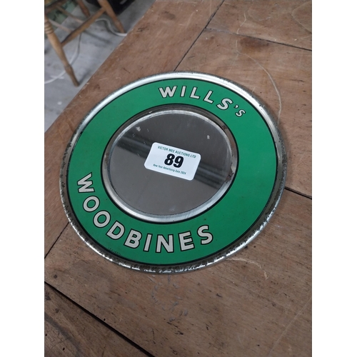 89 - Wills's Woodbine Cigarettes advertising mirror. {17 cm Dia}.