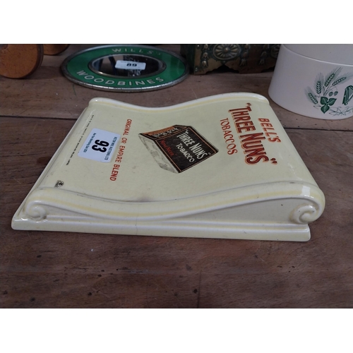 93 - Bell's Three Nuns Tobacco ceramic change tray. { 5cm H X 17cm W X 20cm D }.