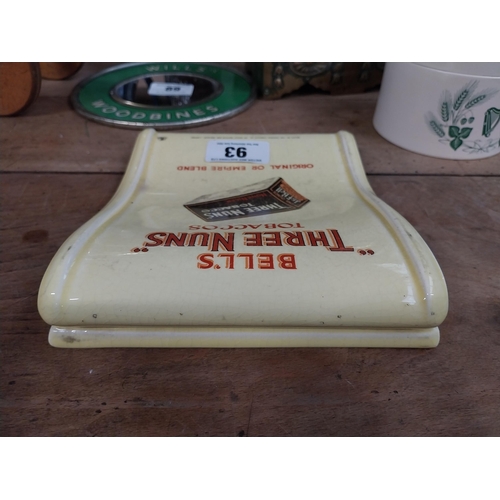 93 - Bell's Three Nuns Tobacco ceramic change tray. { 5cm H X 17cm W X 20cm D }.