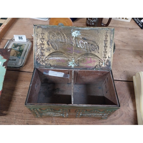 95 - Early 1900's brass cigarette box. {10 cm H x 20 cm W x 10 cm D}.