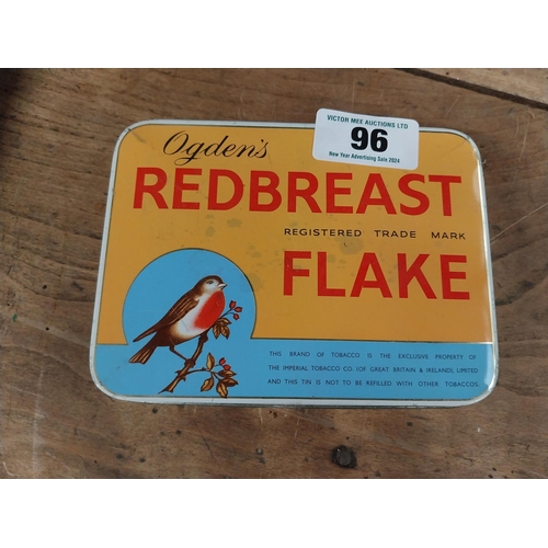 96 - Ogden's Redbreast Tobacco advertising tin. { 3 cm H x 16 cm W x 3 cm D}.