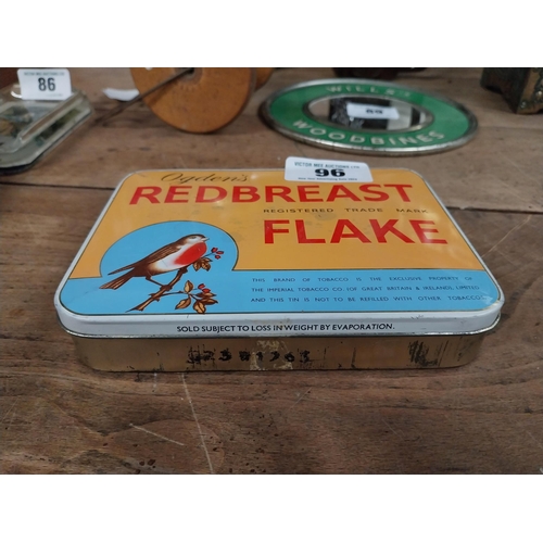 96 - Ogden's Redbreast Tobacco advertising tin. { 3 cm H x 16 cm W x 3 cm D}.