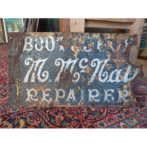 100A - Early 20th C. McNally Boot & Shoe repairer enamel advertising sign {38 cm H x 66 cm W}.