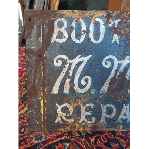 100A - Early 20th C. McNally Boot & Shoe repairer enamel advertising sign {38 cm H x 66 cm W}.