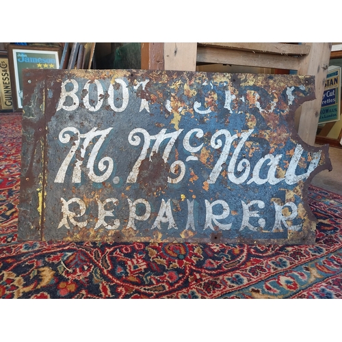 100A - Early 20th C. McNally Boot & Shoe repairer enamel advertising sign {38 cm H x 66 cm W}.