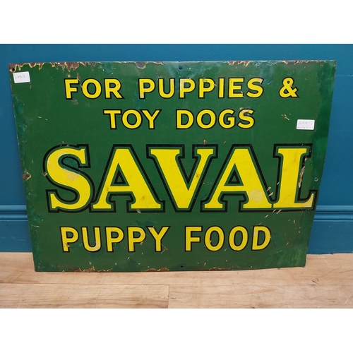 210A - Saval Puppy Food for puppies and toy dogs enamel advertising sign. {32 cm H x 71 cm W}.