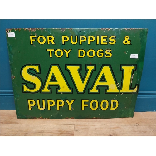 210A - Saval Puppy Food for puppies and toy dogs enamel advertising sign. {32 cm H x 71 cm W}.