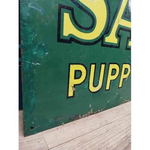 210A - Saval Puppy Food for puppies and toy dogs enamel advertising sign. {32 cm H x 71 cm W}.