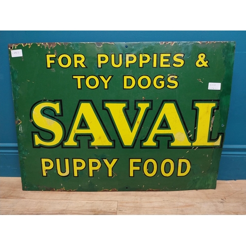 210A - Saval Puppy Food for puppies and toy dogs enamel advertising sign. {32 cm H x 71 cm W}.