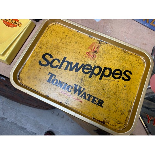 373 - Schweppes Tonic Water tinplate advertising tray. {30 cm H x 43 cm W}.