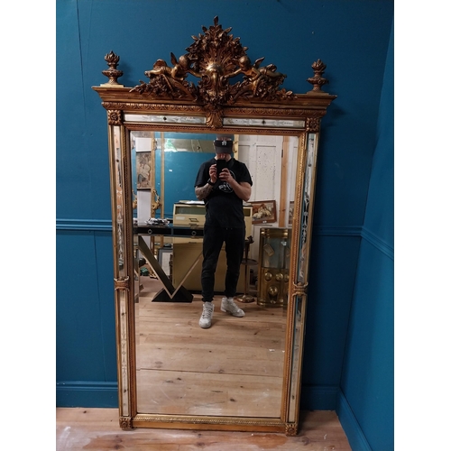 101 - 19th C. French gilt mirror with floral decoration and etched surrounds surmounted with cherubs. {180... 