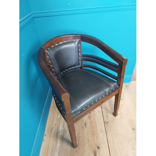 118 - Mahogany and leather office chair with brass studs {86 cm H x 60 cm W x 54 cm D}.