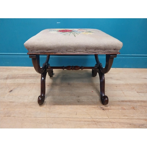 119 - William IV rosewood stool with tapestry upholstered seat {40 cm H x 46 cm W x 45 cm D}.