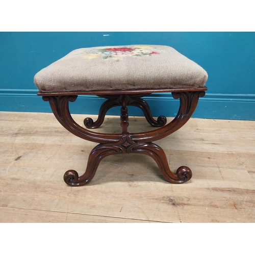 119 - William IV rosewood stool with tapestry upholstered seat {40 cm H x 46 cm W x 45 cm D}.