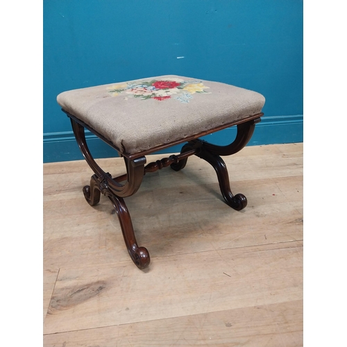 119 - William IV rosewood stool with tapestry upholstered seat {40 cm H x 46 cm W x 45 cm D}.