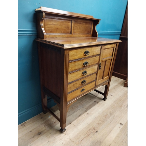 126 - Edwardian mahogany sideboard with five drawers and single door. {125 cm H x 95 cm W x 45 cm D}.